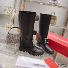 roger vivier Walky Viv' Strass Buckle High Boots in Leather black