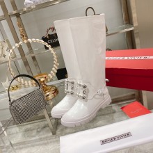 roger vivier Walky Viv' Strass Buckle High Boots in patent Leather white
