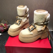 roger vivier Viv' Rangers Strass Buckle Flatform Booties beige