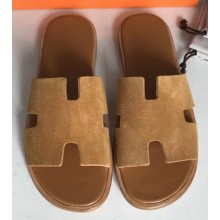 Hermes Izmir Men's Slipper Sandals in Suede Yellow