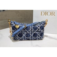 Diorstar Hobo Bag with Chain in Denim Blue Tweed 2024