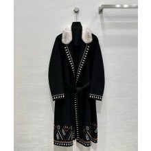 HERMES BLACK WOOL COAT WITH FUR 2025