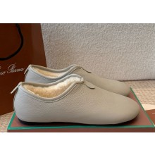 Loro Piana Floaty Flat in Frosted calf leather with shearling  01-2024