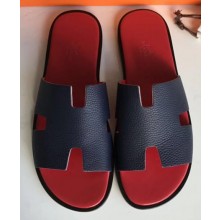 Hermes Izmir Men's Slipper Sandals in Togo Calfskin Blue/Red