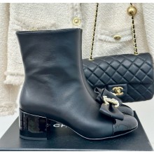Chanel CC logo calfskin ankle boot in black heel 7cm 1023-2024
