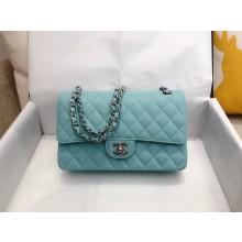 chanel 1112 medium classic flap bag in caviar leather sky blue with silver hardware
