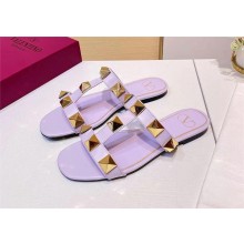 VALENTINO ROMAN STUD FLAT CALFSKIN SLIDE SANDAL PURPLE 2023