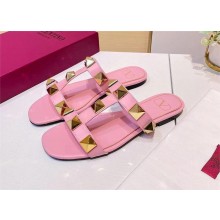 VALENTINO ROMAN STUD FLAT CALFSKIN SLIDE SANDAL PINK 2023