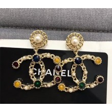 Chanel Multicolor Crystal CC Short Earrings 2018