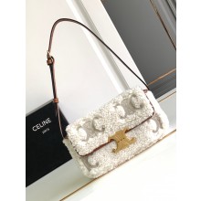 CELINE  SHOULDER BAG CLAUDE in SHEARLING WITH TRIOMPHE EMBROIDERIES Natural / Tan 2023