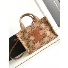 celine small cabas thais in textile with triomphe Camel 2023