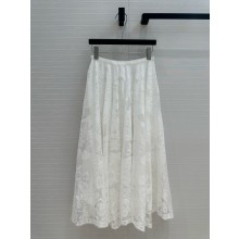 DIOR white Ecru Cotton-Blend Lace Mid-Length Flared Skirt 2025