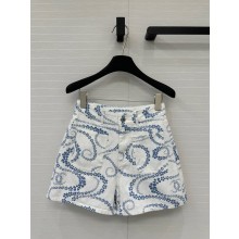 CHANEL BLUE/WHITE Printed Denim SHORTS 2025