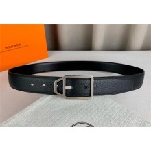 HERMES Jockey belt buckle & Reversible leather strap 38 mm black/silver 2025
