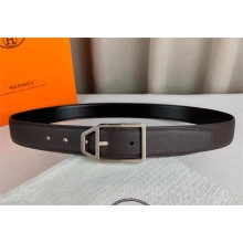 HERMES Jockey belt buckle & Reversible leather strap 38 mm black/chocolate/silver 2025