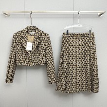 VALENTINO V LOGO PRINTED JACKET AND SKIRT BEIGE 2023