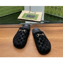 Gucci Women's/men's  Natural GG Horsebit Suede Mules black 2024