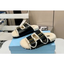 Prada women's strap slides suede leather slippers calfskin black 2024