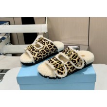 Prada women's strap slides suede leather slippers with shearling leopard print 2024