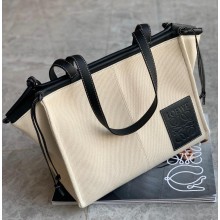 Loewe large cushion tote bag in canvas and calfskin creamy/black 2023