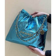 CHANEL 22 Handbag Metallic Calfskin & Gold Metal AS3260 Light Blue 2025 (ORIGINAL QUALITY)