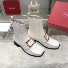 ROGER VIVIER Preppy Viv' patent leather Chelsea boots white