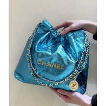 CHANEL 22 small Handbag Metallic Calfskin & Gold Metal AS3260 Light Blue 2025 (ORIGINAL QUALITY)