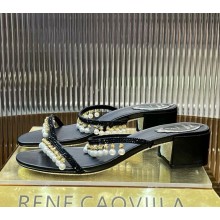 RENÉ CAOVILLA  Chandelier Oro Slider Sandal black heel 4.5cm 2025