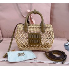 miu miu Woven fabric handbag with leather trim 5BA278 2024