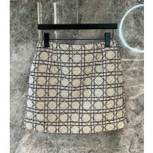 DIOR Macrocannage Miniskirt Beige and Black Cotton-Blend Tweed 2025