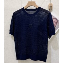 CHANEL knit T-SHIRT blue 2025