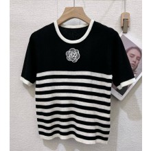 CHANEL knit T-SHIRT striped black/white 2025 cc