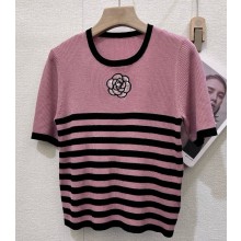 CHANEL knit T-SHIRT striped black/pink 2025