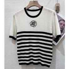 CHANEL knit T-SHIRT striped black/white 2025