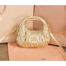 Miu Miu Wander matelassé nappa leather hobo mini-bag 5BP078 GOLD 2024