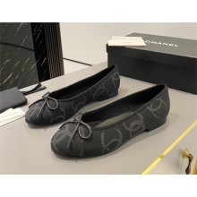 chanel denim cc printed ballerina flats gray 2023