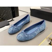 chanel denim CC printed ballerina flats BLUE 2023