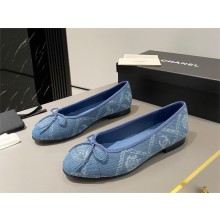 chanel denim camellia printed ballerina flats BLUE 2023