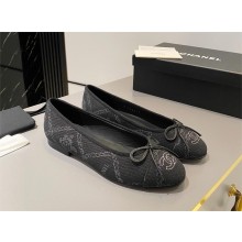 chanel denim camellia printed ballerina flats gray 2023
