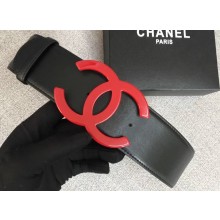 Chanel Width 5.3cm Leather Belt Black with Red CC Logo