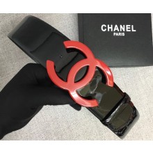 Chanel Width 5.3cm Patent Leather Belt Black with Red CC Logo