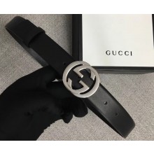 Gucci Width 3cm Leather Belt Black With Interlocking G Buckle