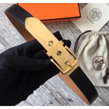 Hermes Square Buckle Leather Belt Black/Gold