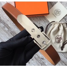Hermes Square Buckle Leather Belt Brown/Silver