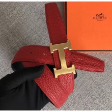 Hermes Width 3.2cm Reversible Leather Constance H Buckle Belt Red/Gold
