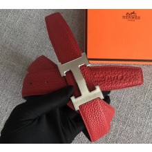 Hermes Width 3.2cm Reversible Leather Constance H Buckle Belt Red/Silver