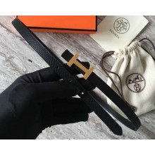 Hermes Width 1.3cm Reversible Leather Constance H Buckle Belt Black/Gold