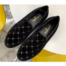 Chanel All Over Logo Velvet Loafers G33126 Black
