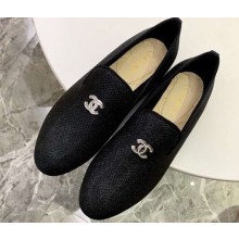 Chanel Fabric and Grosgrain Pearl CC Logo Loafers G32948 Black 2019