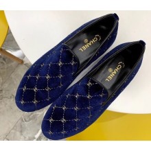 Chanel All Over Logo Velvet Loafers G33126 Blue